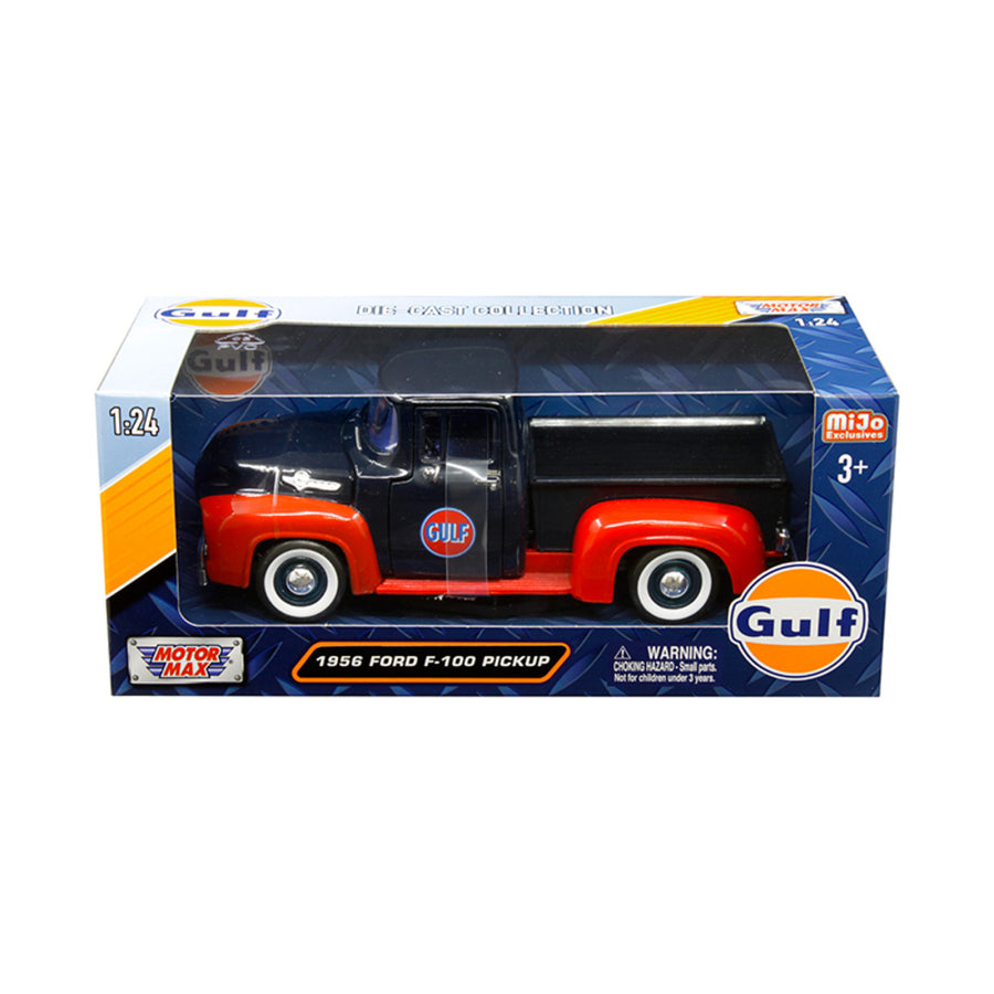 1956 Ford F-100 Pickup Truck Gulf Dark Blue And Red 1/24 Diecast Model Car By Motormax 79647