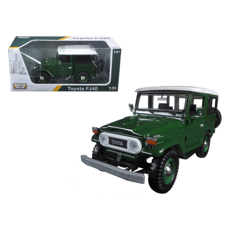 Toyota Fj40 Dark Green With White Top 1/24 Diecast Model Car By Motormax 79323gr