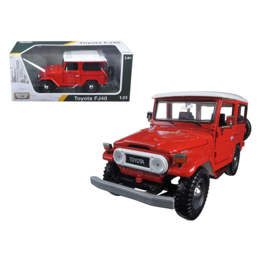 Toyota Fj40 Red With White Top 1/24 Diecast Model Car By Motormax 79323r
