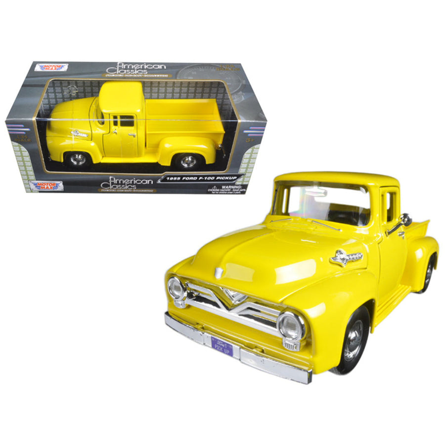1955 Ford F-100 Pickup Truck Yellow 1/24 Diecast Model Car By Motormax 79341y