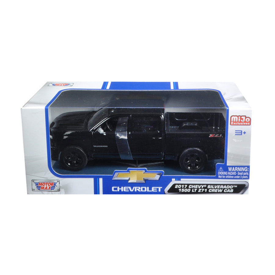 2017 Chevrolet Silverado 1500 Lt Z71 Crew Cab Black 1/24 Diecast Model Car By Motormax 79348bk