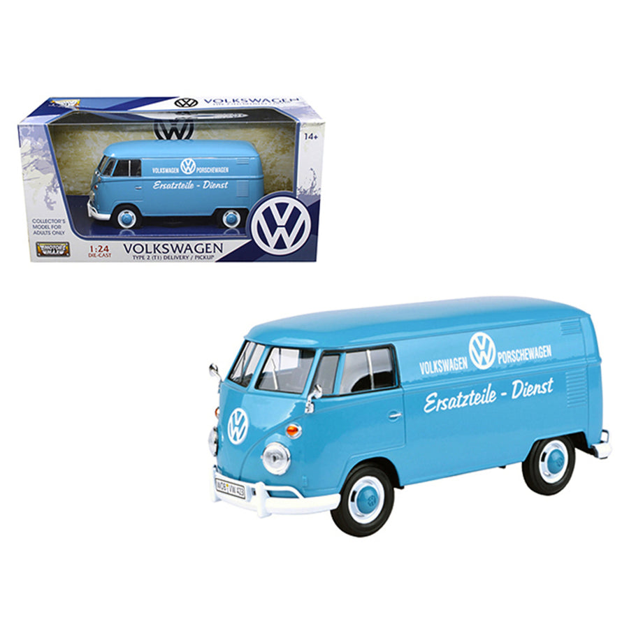Volkswagen Type 2 (t1) Delivery Truck Blue Porsche Wagen 1/24 Diecast Model Car By Motormax 79556bl
