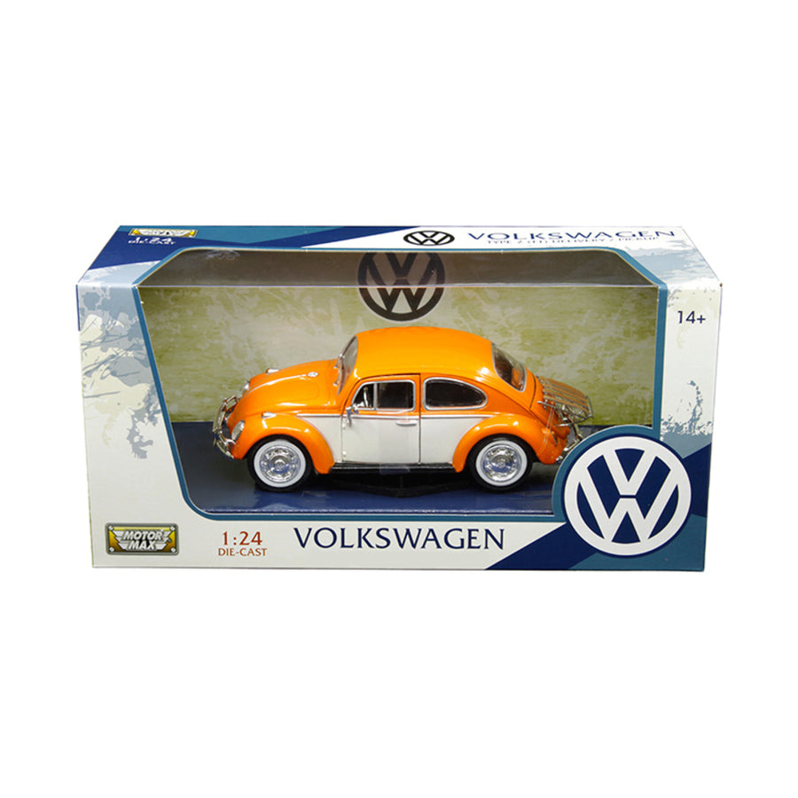 1966 Volkswagen Classic Beetle With Rear Luggage Rack Orange 1/24 Diecast Model Car By Motormax 79558or