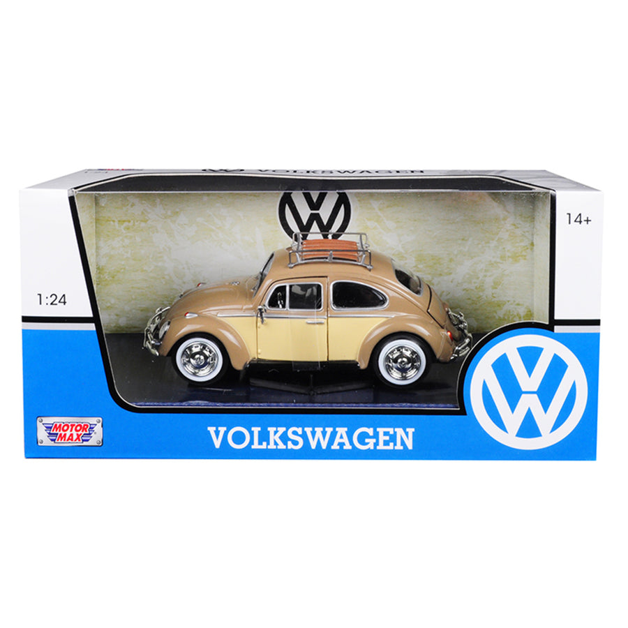 1966 Volkswagen Classic Beetle With Roof Luggage Rack Light Brown 1/24 Diecast Model Car By Motormax 79559ltbrn