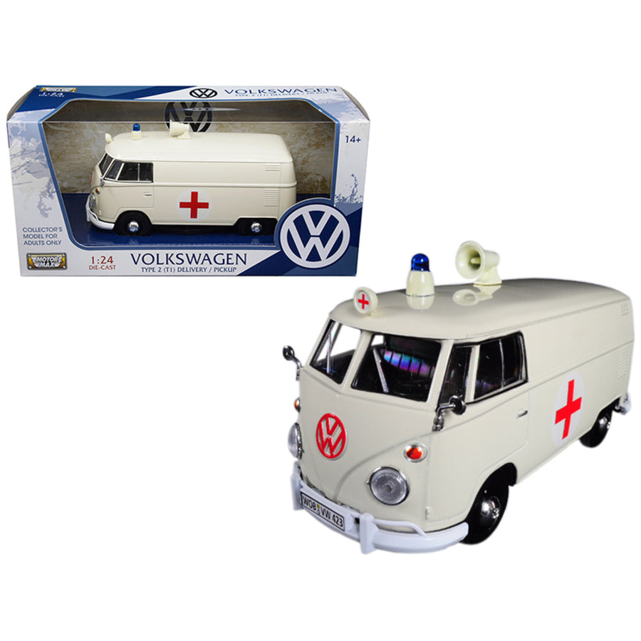 Volkswagen Type 2 (t1) Ambulance Cream 1/24 Diecast Model By Motormax 79565