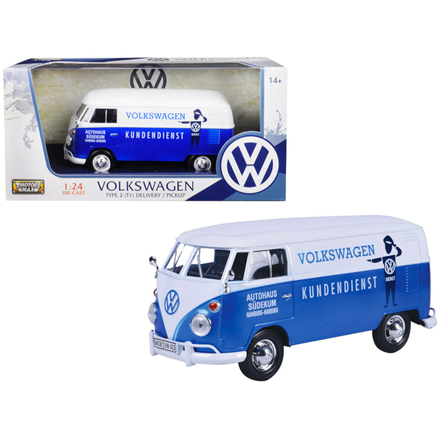 Volkswagen Type 2 (t1) Delivery Van Autohaus Sudekum Kundendienst Candy Blue And White 1/24 Diecast Model Car By Motormax 79573