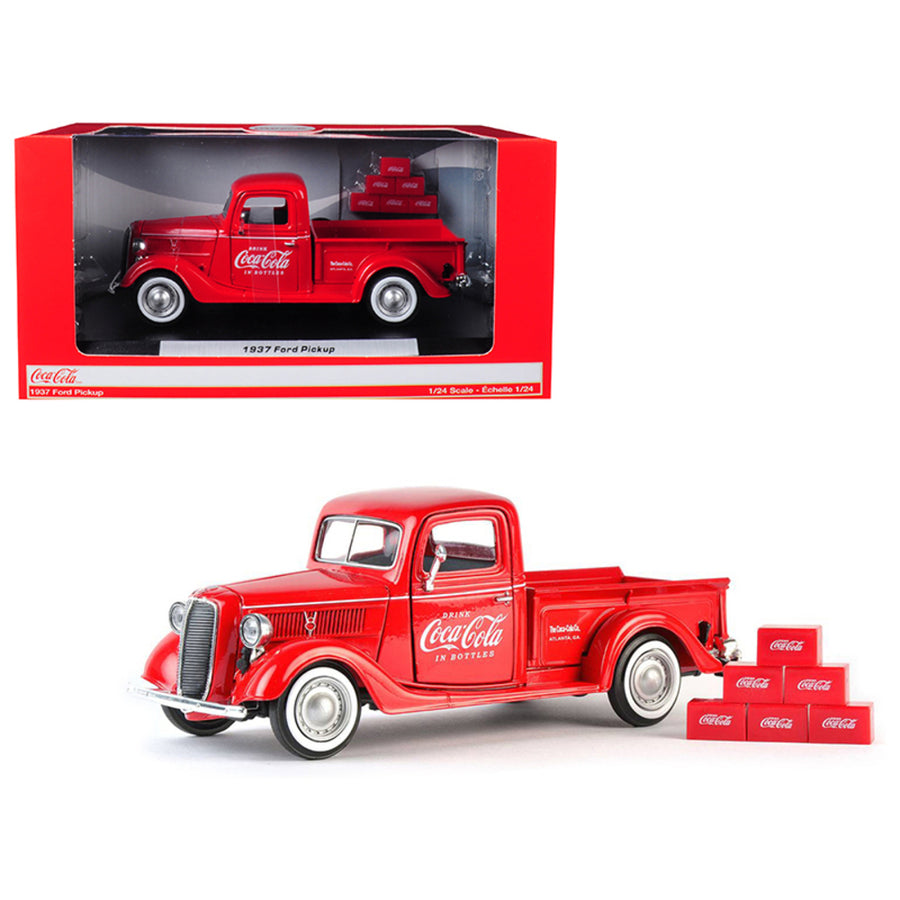 1937 Ford Pickup Truck Coca-cola Red With 6 Bottle Carton Accessories 1/24 Diecast Model Car By Motorcity Classics 424065
