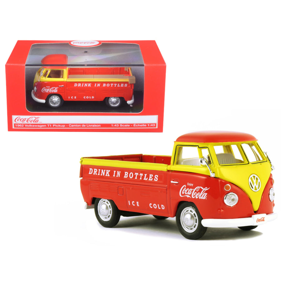 1962 Volkswagen Pickup Truck Coca Cola Orange And Yellow 1/43 Diecast Model Car  By Motorcity Classics 442338