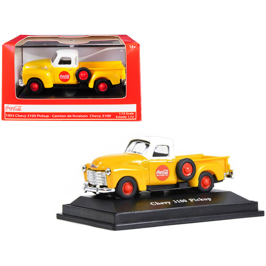 1953 Chevrolet 3100 Pickup Truck Coca-cola Yellow With White Top 1/72 Diecast Model Car By Motorcity Classics 472002
