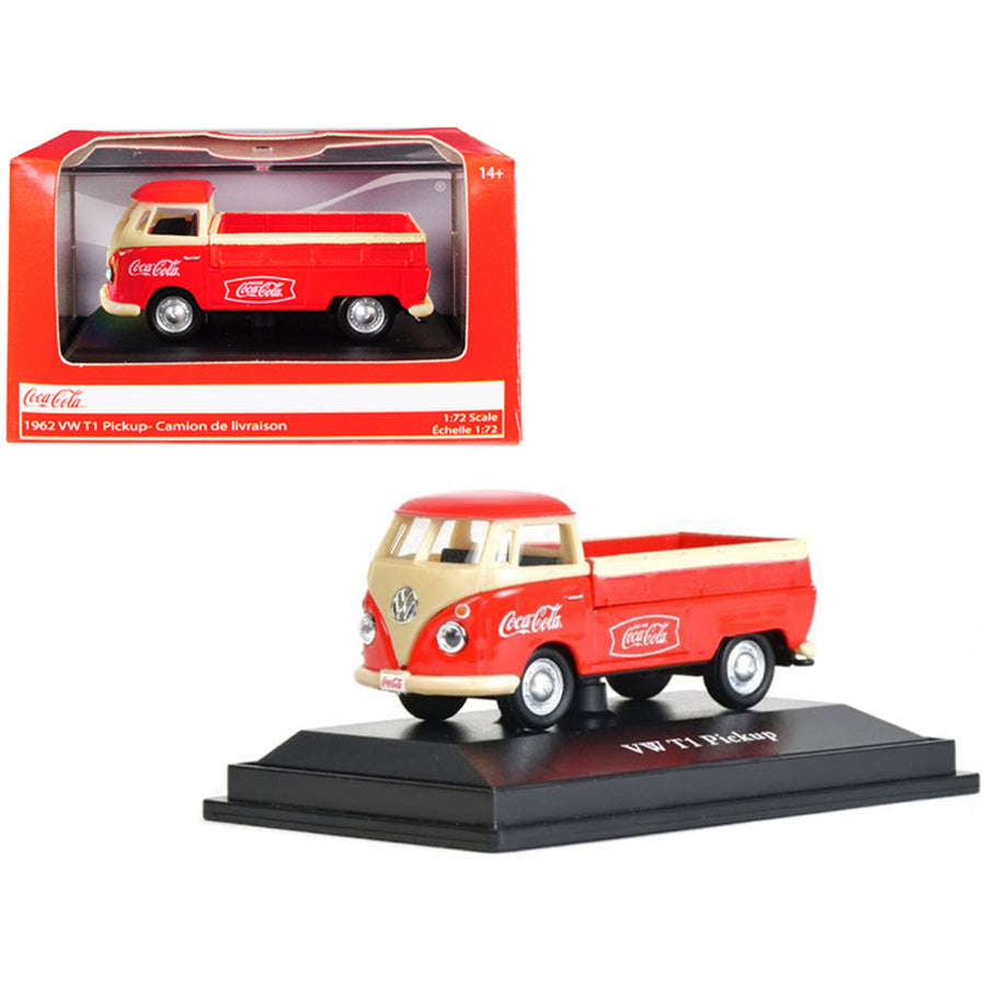 1962 Volkswagen T1 Pickup Truck Coca-cola Red And Cream 1/72 Diecast Model Car By Motorcity Classics 472003