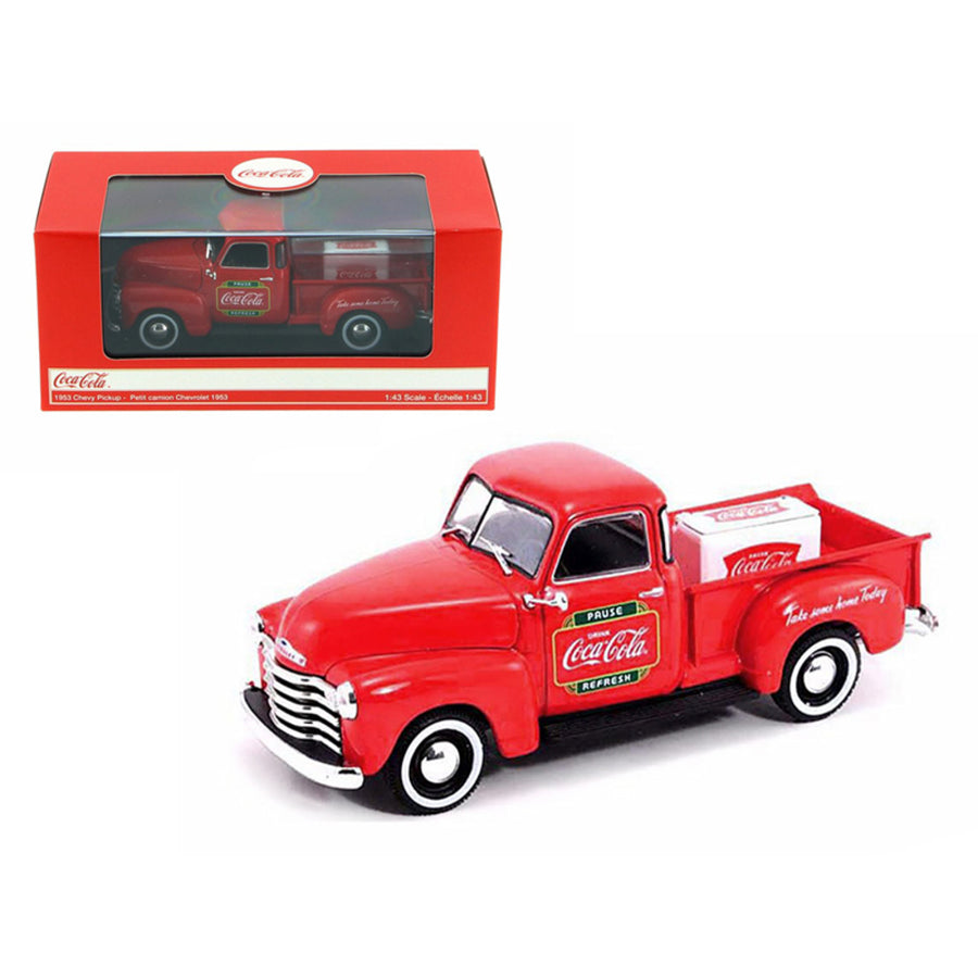 1953 Chevrolet Pickup Truck Red Coca-cola With Metal Cooler 1/43 Diecast Model By Motorcity Classics 478104