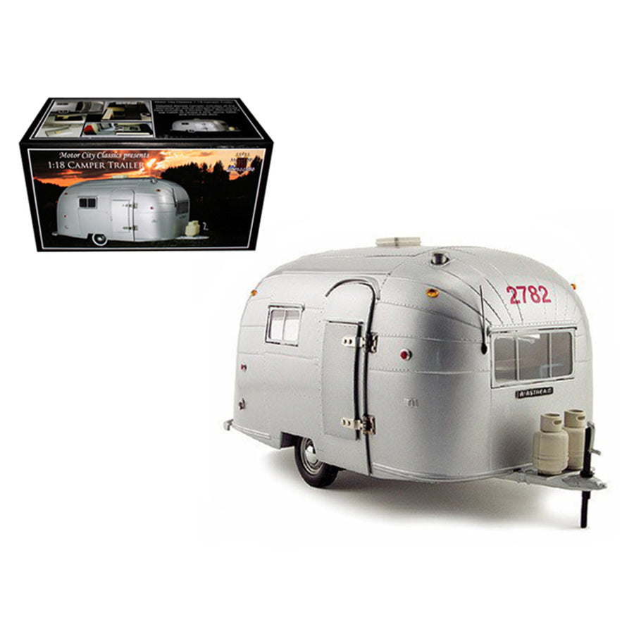 Aluminum Camper Trailer 1/18 Diecast Model By Motorcity Classics 88101
