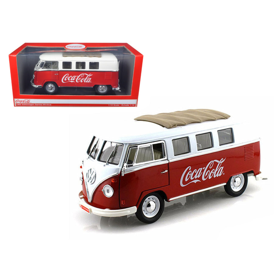 1962 Volkswagen Samba Bus Van Coca Cola Red/white 1/18 By Motorcity Classics 397471