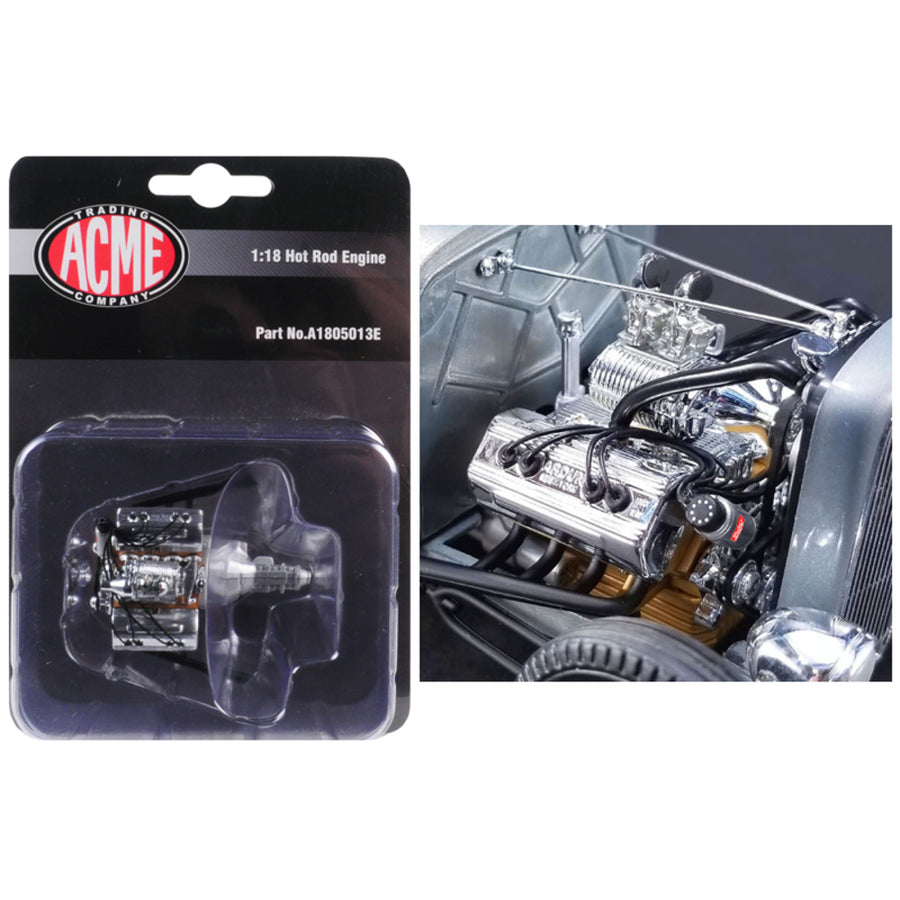 Engine And Transmission Replica Chromed Blown Ardun Flathead From 1932 Ford 5 Window 1/18 Model By Acme A1805013e
