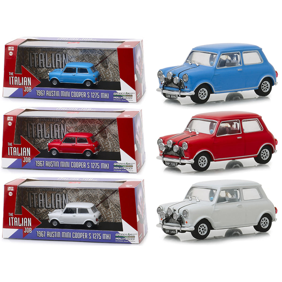Austin Mini Cooper 3 Piece Set The Italian Job (1969) Movie 1/43 Diecast Model Cars By Greenlight 86549-86550-86551