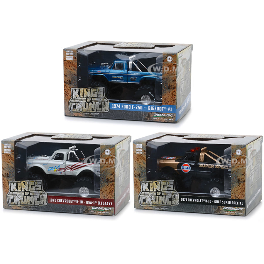 Kings Of Crunch Series 1, Set Of 3 Monster Trucks 1/43 Diecast Model Cars By Greenlight 88011-88012-88013