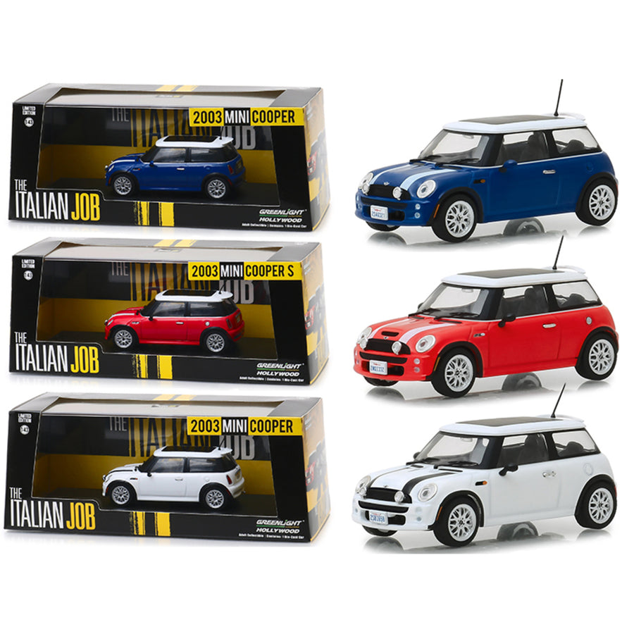 Mini Cooper 3 Piece Set The Italian Job (2003) Movie 1/43 Diecast Model Cars By Greenlight 86546-86547-86548