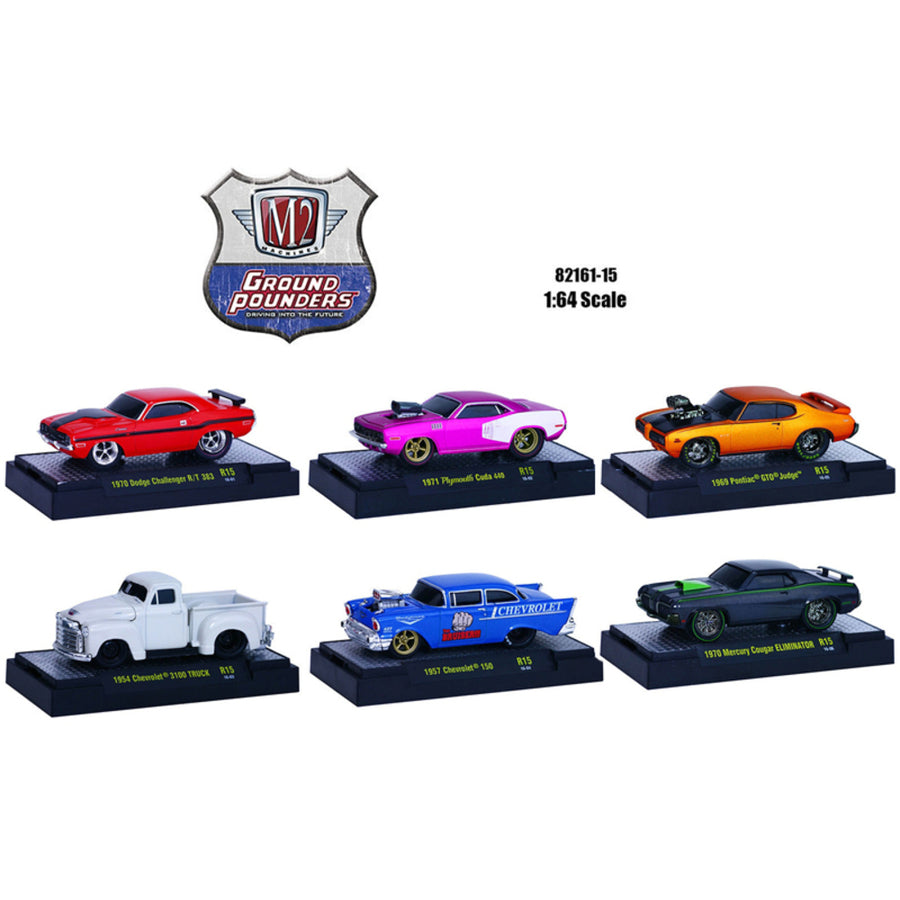 Ground Pounders 6 Cars Set Release 15 In Display Cases 1/64 Diecast Model Cars By M2 Machines 82161-15