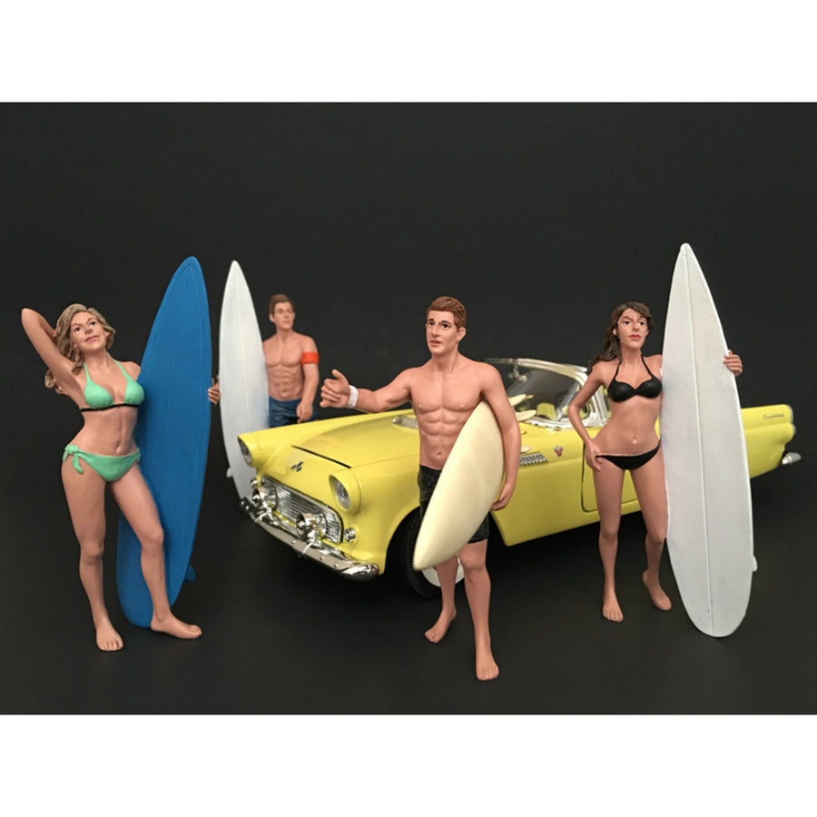 Surfers 4 Piece Figure Set For 1/18 Scale Models By American Diorama 77439-77440-77441-77442