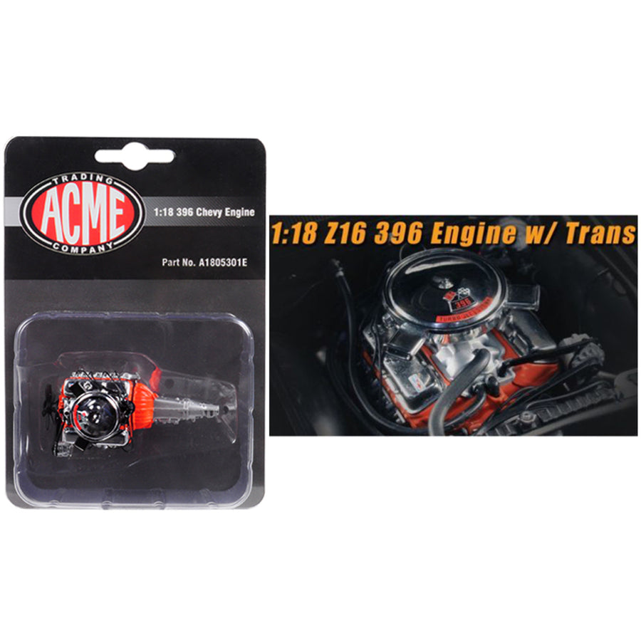 Engine And Transmission Replica  Z16 396 From 1965 Chevelle Malibu 1/18 By Acme A1805301e