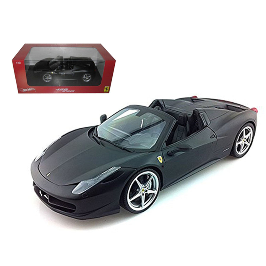 2012 2013 Ferrari Italia 458 Spider Matt Black 1/18 Diecast Car Model By Hotwheels X5528