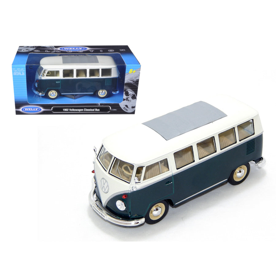 1962 Volkswagen Microbus Green 1/24 Diecast Model Car By Welly 22095grn