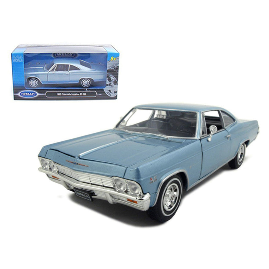 1965 Chevrolet Impala Ss 396 Light Blue 1/24 Diecast Model Car By Welly 22417l-bl