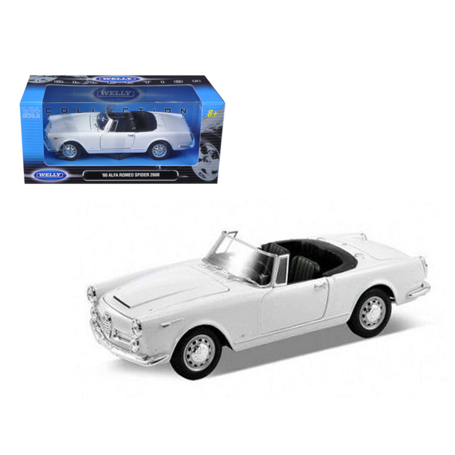1960 Alfa Romeo Spider 2600 Convertible White 1/24 Diecast Car Model By Welly 24003cw-w