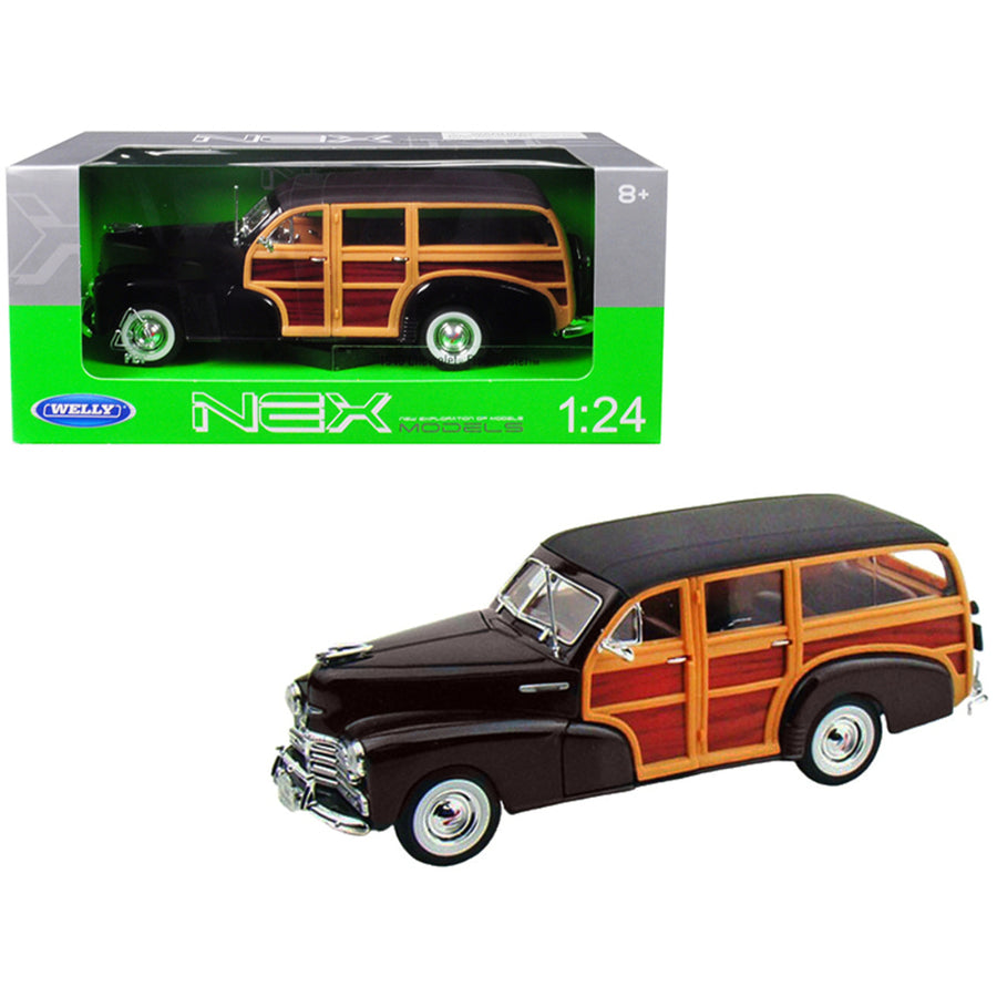 1948 Chevrolet Woody Fleetmaster Dark Brown 1/24 Diecast Model Car By Welly 22083dkbrn