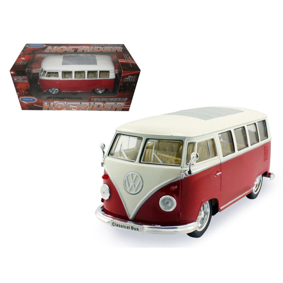 1962 Volkswagen Classical Bus Low Rider Red 1/24 Diecast Car Model By Welly 22095lr-red