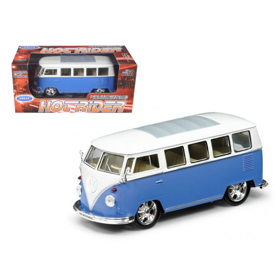 1962 Volkswagen Classical Bus Low Rider Blue 1/24 Diecast Car Model By Welly 22095lr-bl