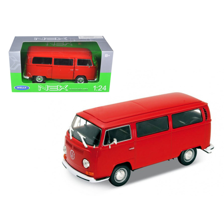 1972 Volkswagen Bus Van T2 Red 1/24-1/27 Diecast Model By Welly 22472r
