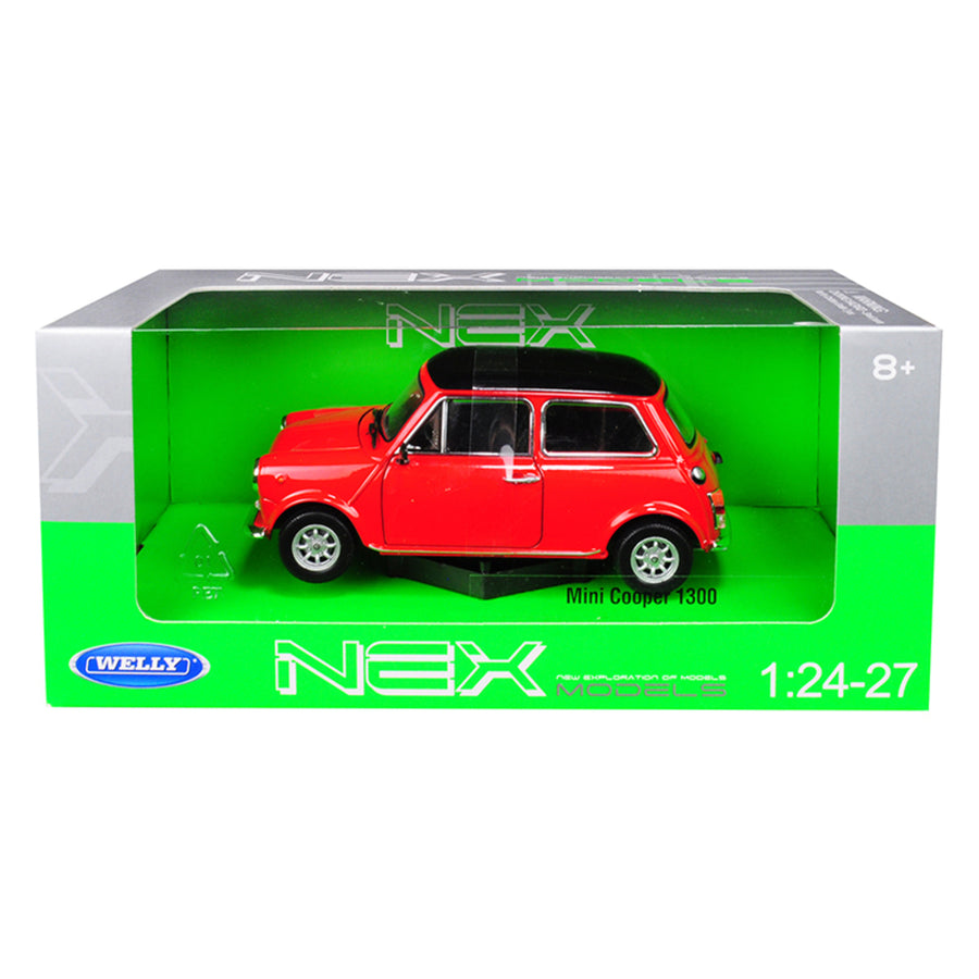 Mini Cooper 1300 Red With Black Top 1/24-1/27 Diecast Model Car By Welly 22496r
