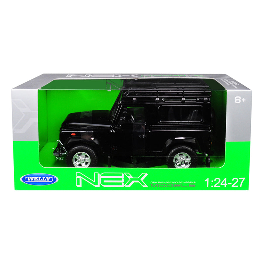 Land Rover Defender With Roof Rack Black 1/24-1/27 Diecast Model Car By Welly 22498spw-bk
