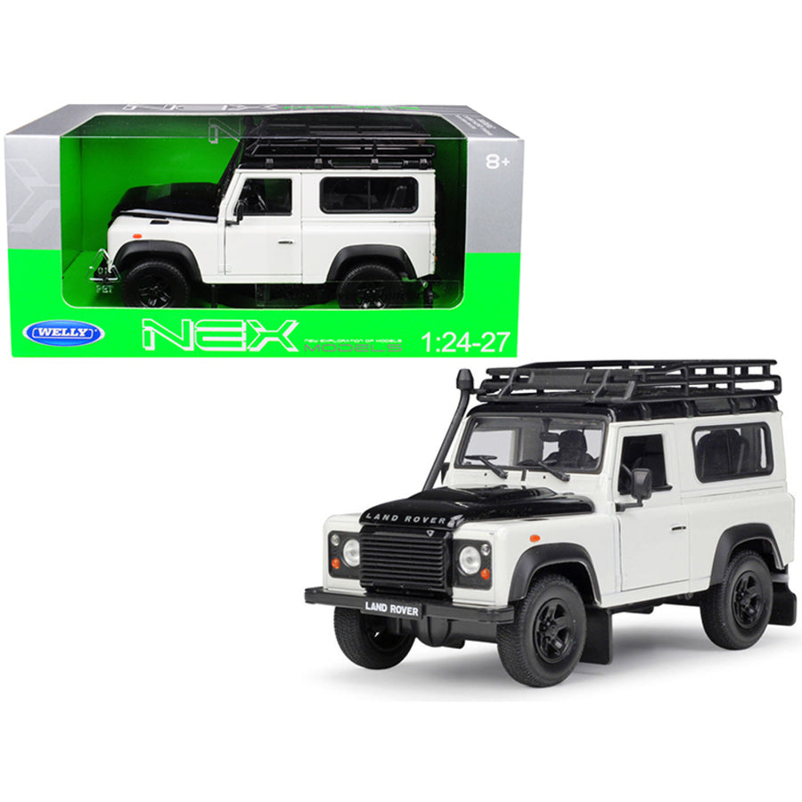 Land Rover Defender With Roof Rack White And Black 1/24-1/27 Diecast Model Car By Welly 22498spw-w