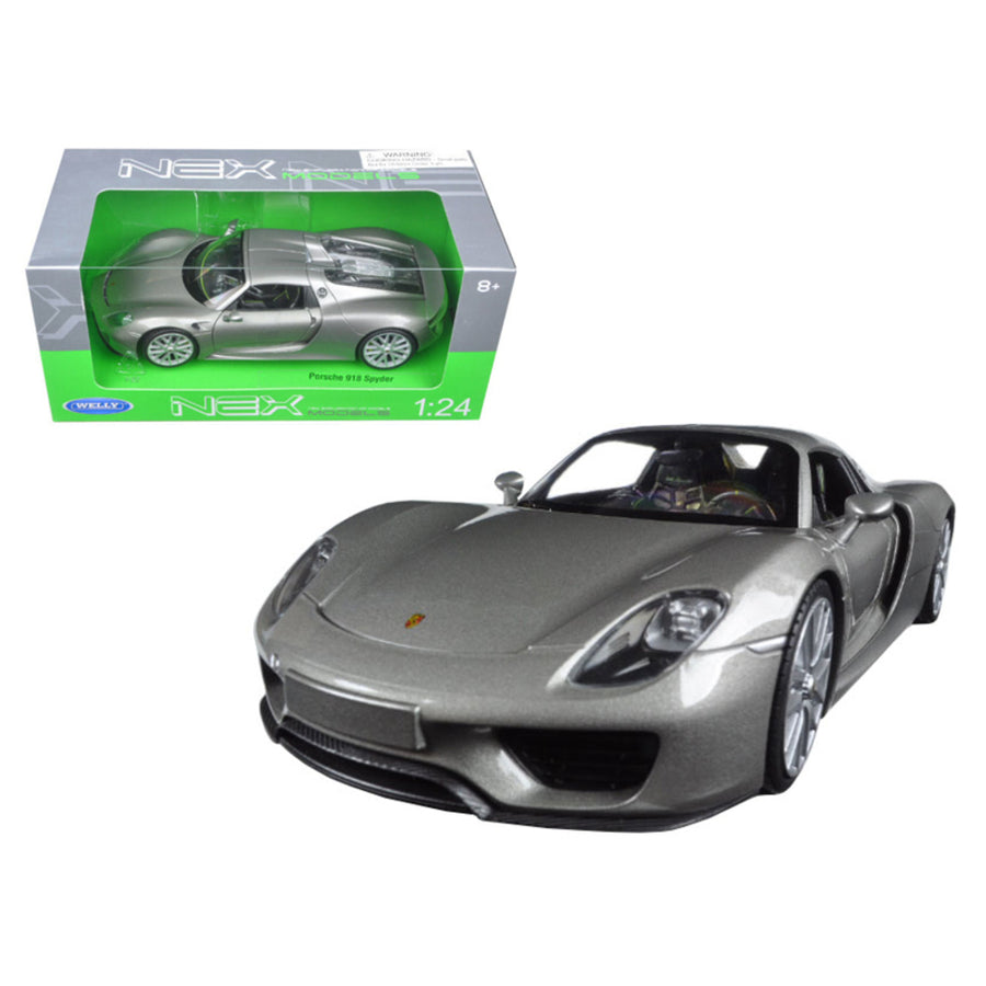 Porsche 918 Spyder Silver Closed Roof 1/24 Diecast Model Car By Welly 24055h-s