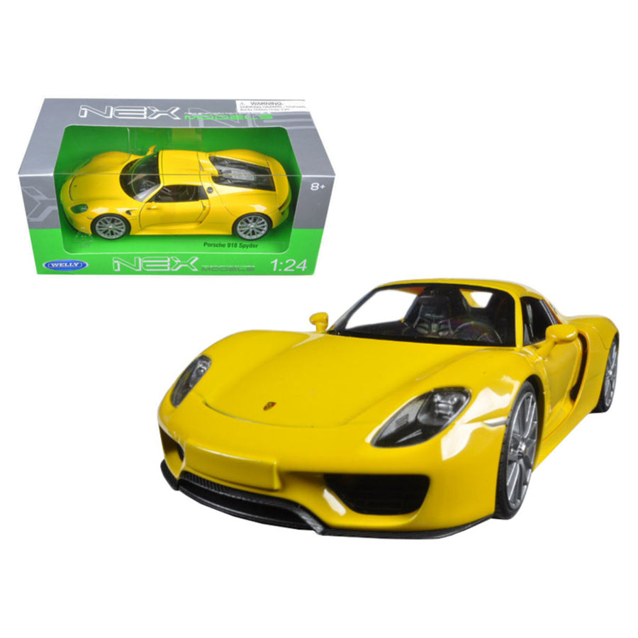 Porsche 918 Spyder Yellow Closed Roof 1/24 Diecast Model Car By Welly 24055h-y