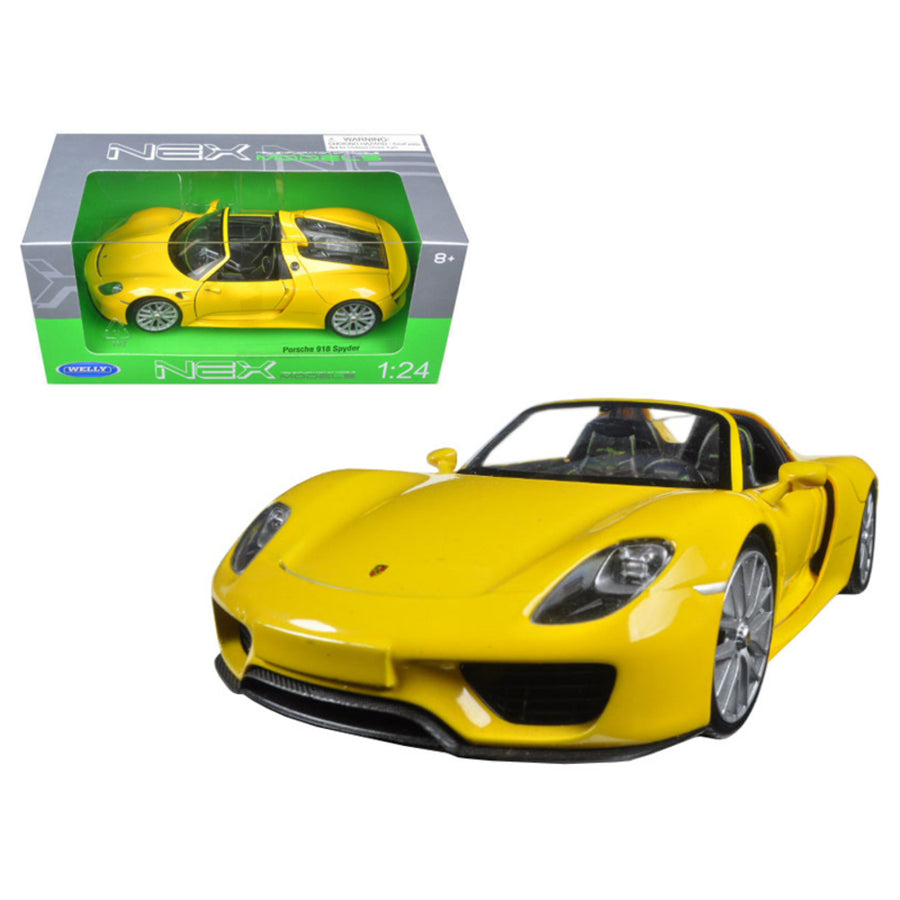 Porsche 918 Spyder Yellow Open Roof 1/24 Diecast Model Car By Welly 24055c-y