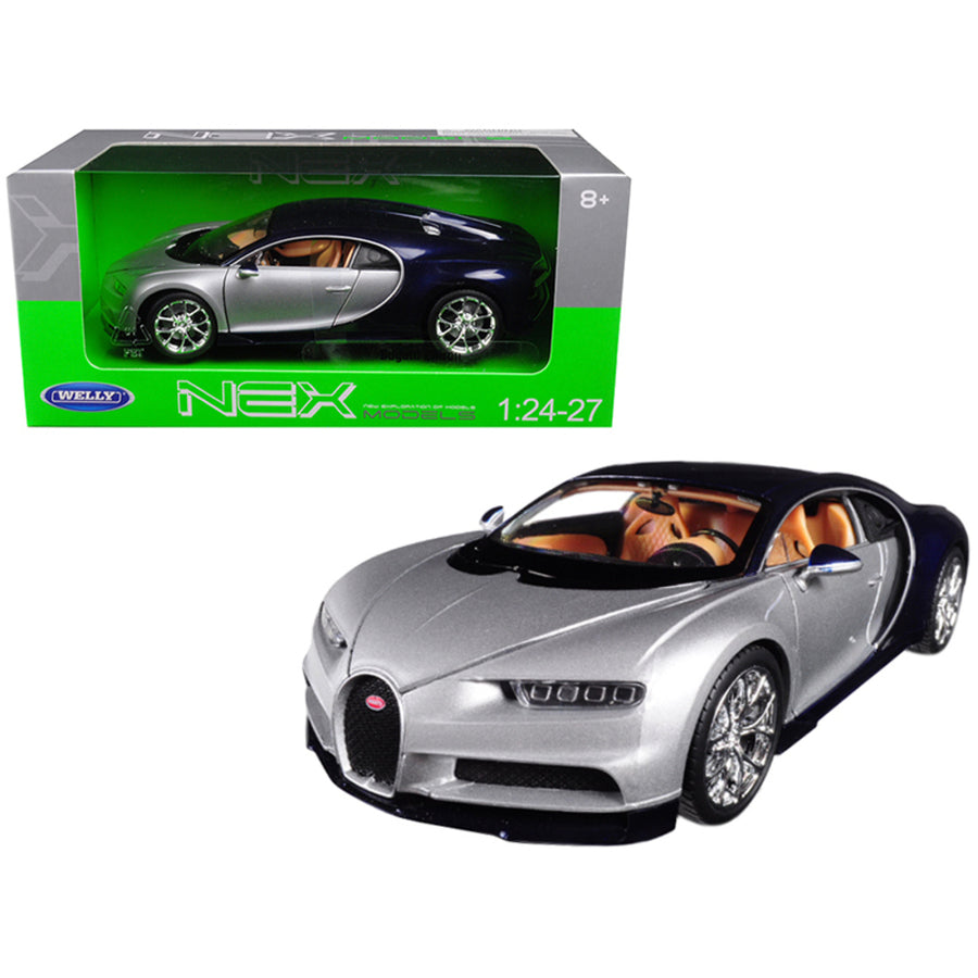 Bugatti Chiron Silver / Blue 1/24 - 1/27 Diecast Model Car By Welly 24077s/bl