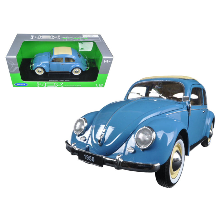 1950 Volkswagen Classic Old Beetle Split Window Blue 1/18 Diecast Model Car By Welly 18040bl