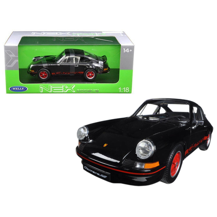 1973 Porsche 911 Carrera Rs Black With Red Stripes 1/18 Diecast Model Car By Welly 18044bk