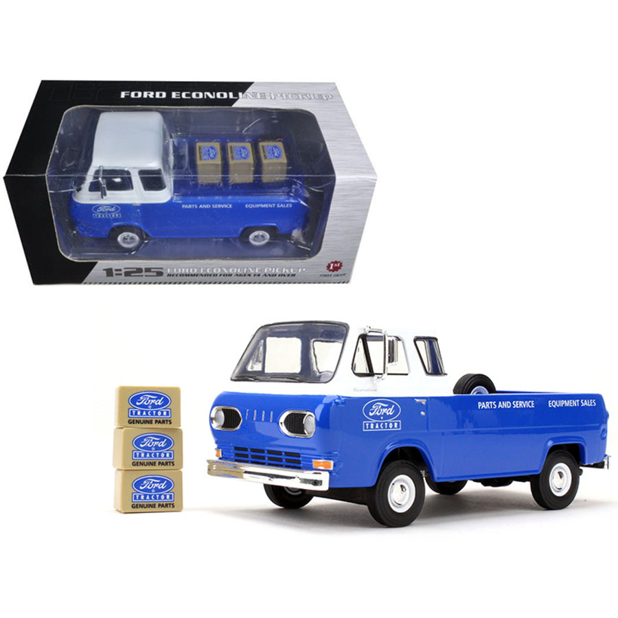 1960s Ford Econoline Pickup Blue With Boxes Ford Tractor Parts & Service 1/25 Diecast Model Car By First Gear 40-0395
