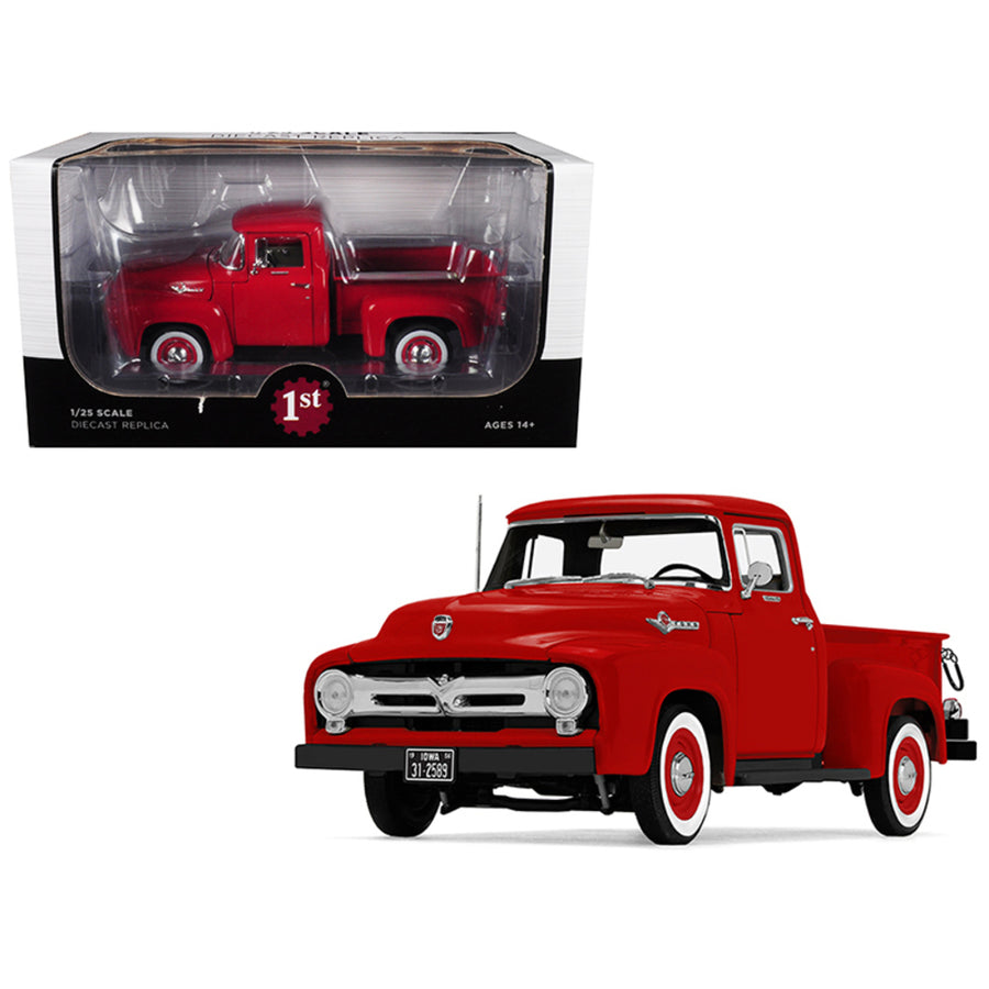 1956 Ford F-100 Pickup Truck High Feature Vermillion Red 1/25 Diecast Model Car By First Gear 40-0414