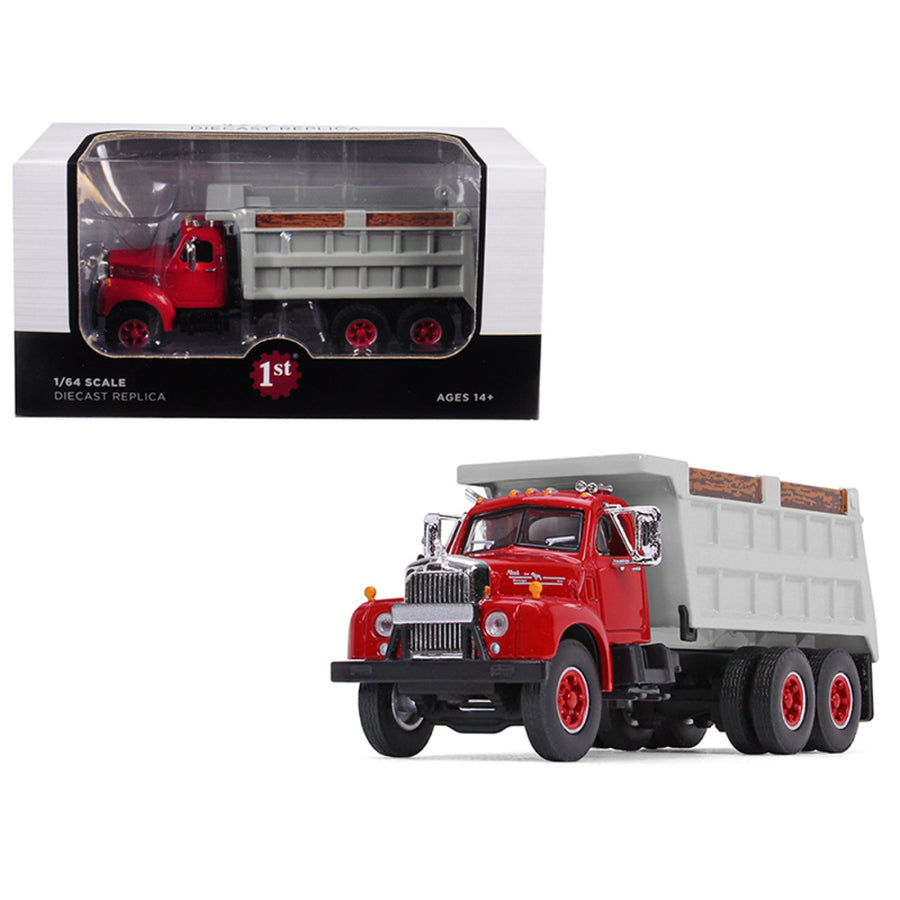 Mack B-61 Tandem Axle Dump Truck Red Cab/ Gray Body 1/64 Diecast Model By First Gear 60-0401