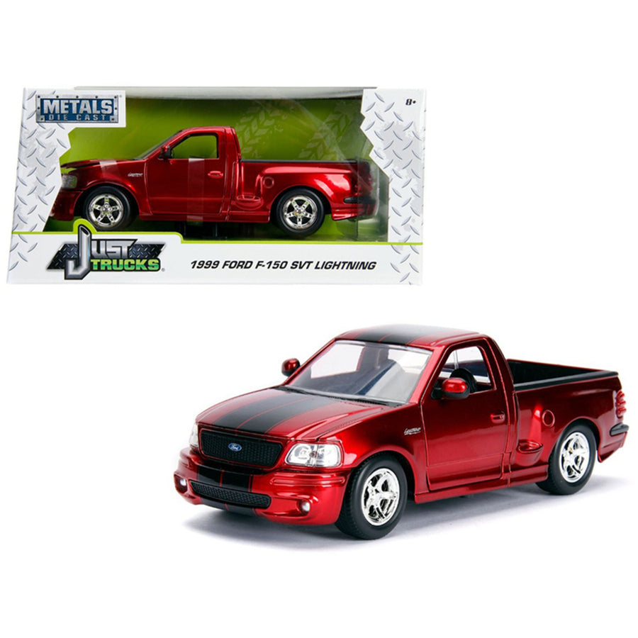 1999 Ford F-150 Svt Lightning Pickup Truck Candy Red With Black Stripes Just Trucks Series 1/24 Diecast Model Car By Jada 30357