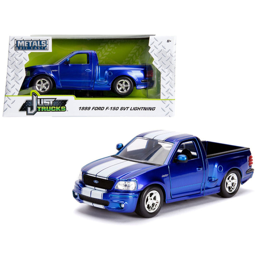 1999 Ford F-150 Svt Lightning Pickup Truck Candy Blue  With White Stripes Just Trucks Series 1/24 Diecast Model Car By Jada 30358