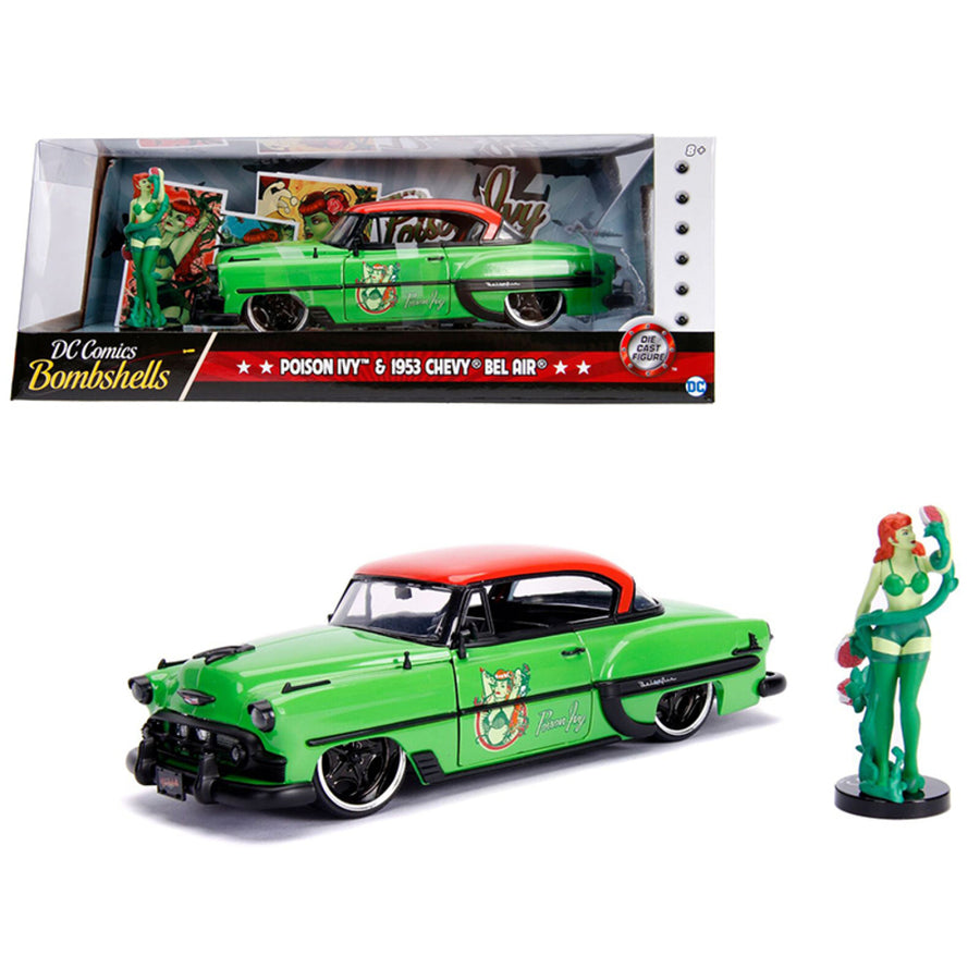 1953 Chevrolet Bel Air Green And Red Top With Poison Ivy Diecast Figure Dc Comics Bombshells Series 1/24 Diecast Model Car By Jada 30455