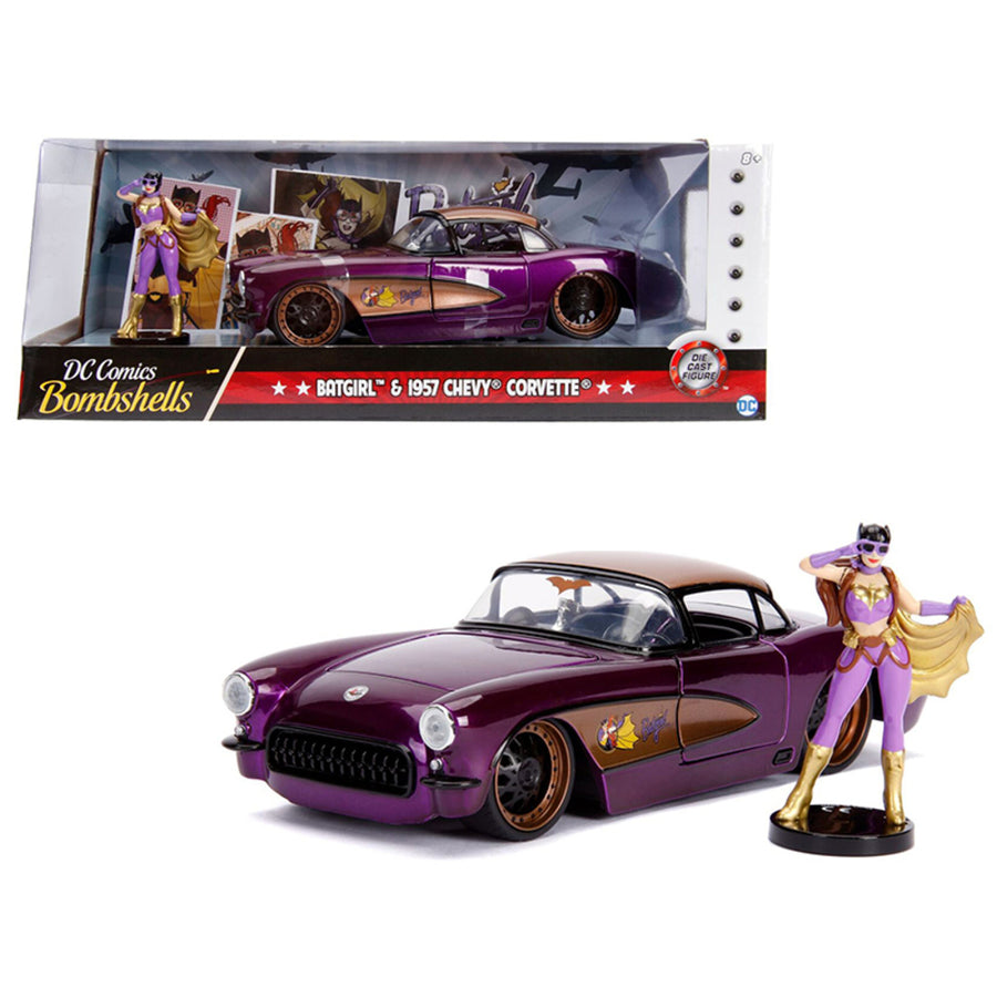 1957 Chevrolet Corvette Purple With Batgirl Diecast Figure Dc Comics Bombshells Series 1/24 Diecast Model Car By Jada 30457