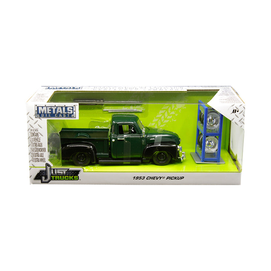 1953 Chevrolet 3100 Pickup Truck Green With Extra Wheels Just Trucks Series 1/24 Diecast Model Car By Jada 30521