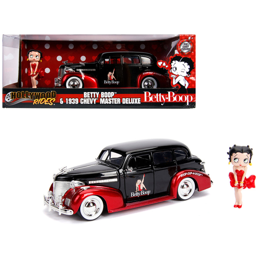 1939 Chevrolet Master Deluxe Black With Betty Boop Diecast Figure Hollywood Rides Series 1/24 Diecast Model Car By Jada 30695